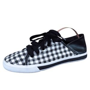 Isaac Mizrahi FiFi Women Casual Sneaker Sz 6 Fashion Gingham Black White Fabric